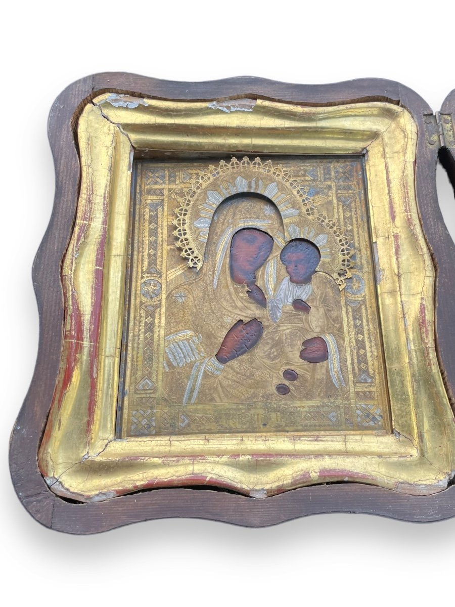 Virgin And Child Icon In Silver And Gold Riza Wood-photo-3