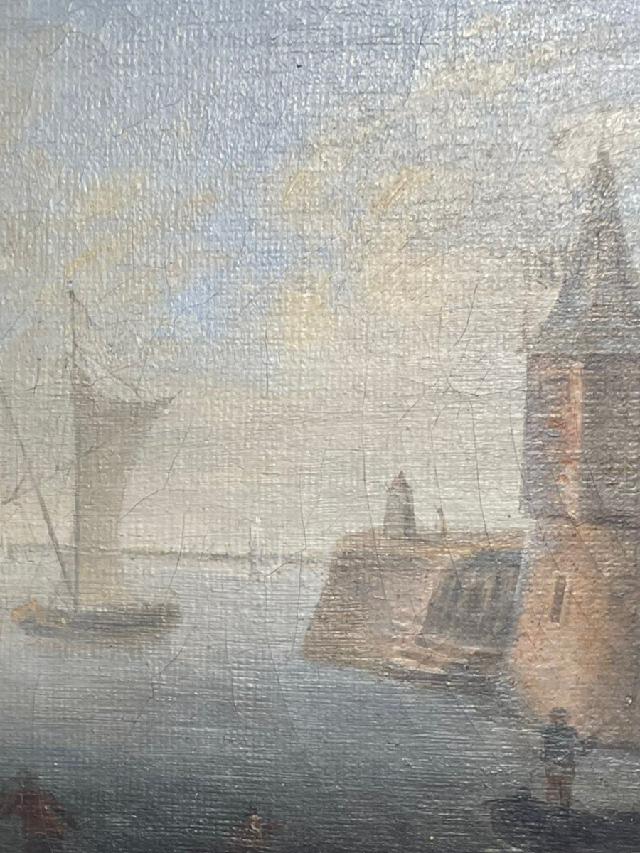 Marine Huile Sur Toile XIXeme Port Du Nord -photo-5