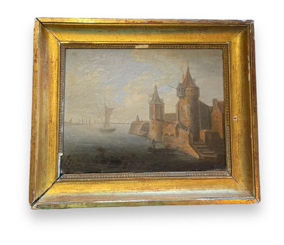 Marine Huile Sur Toile XIXeme Port Du Nord 