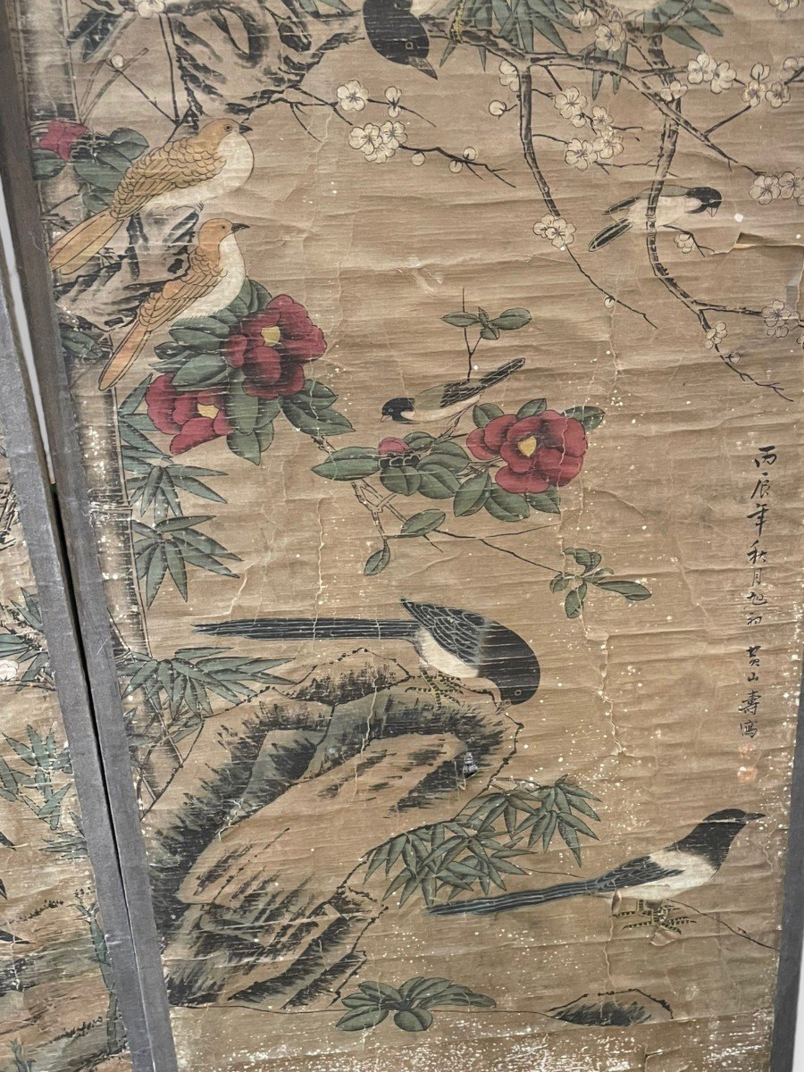 Importante Paire De Panneaux asiatiques Fin XIXeme Début XXeme-photo-3