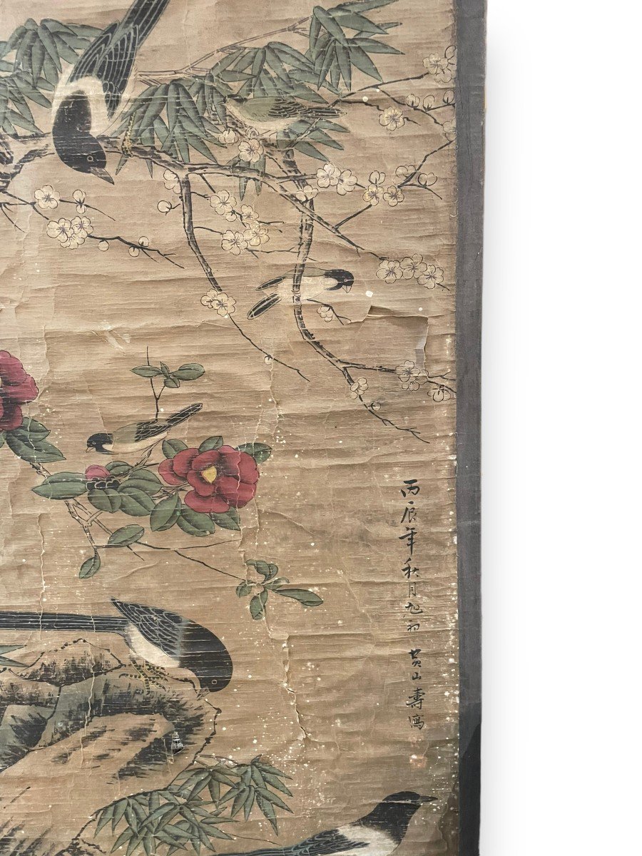 Importante Paire De Panneaux asiatiques Fin XIXeme Début XXeme-photo-8