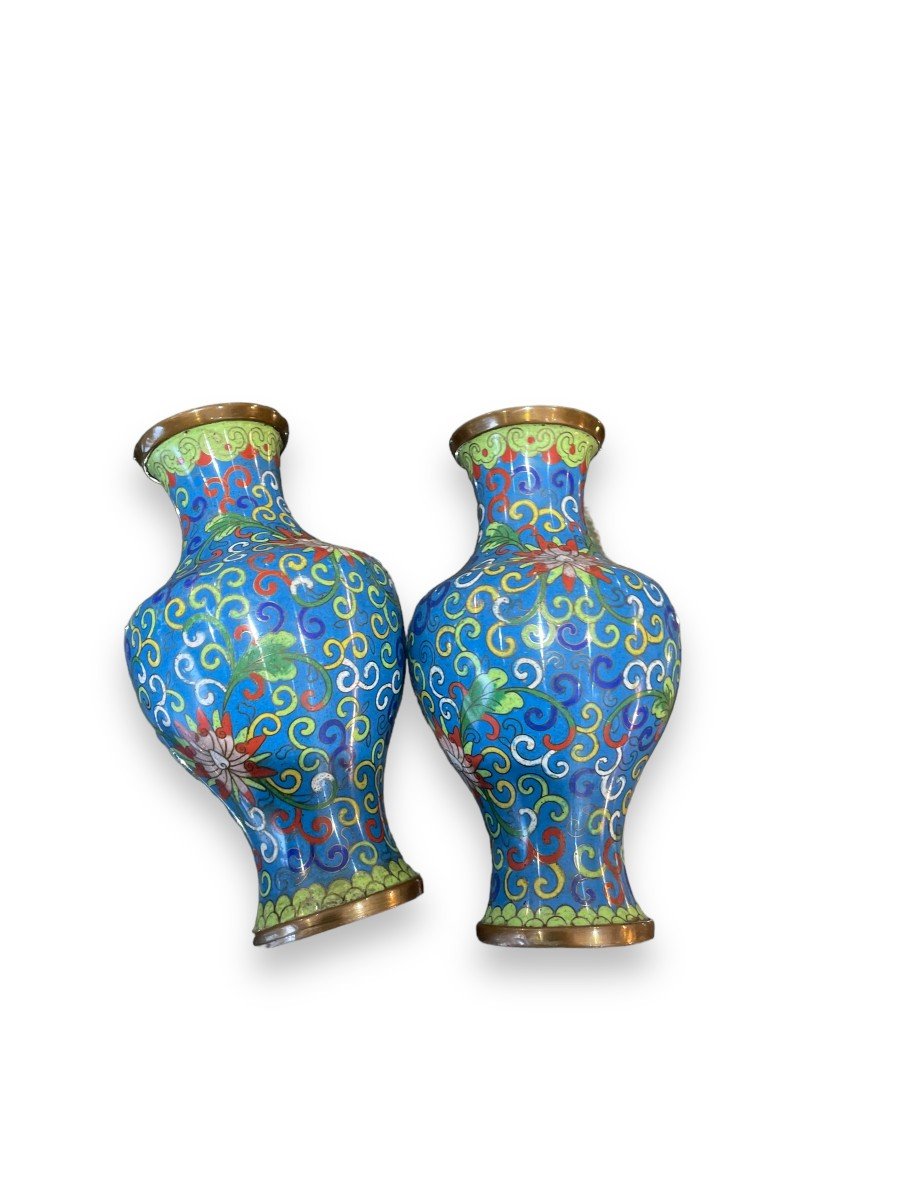 Pair Of Chinese Vases In Cloisonné Enamels-photo-3