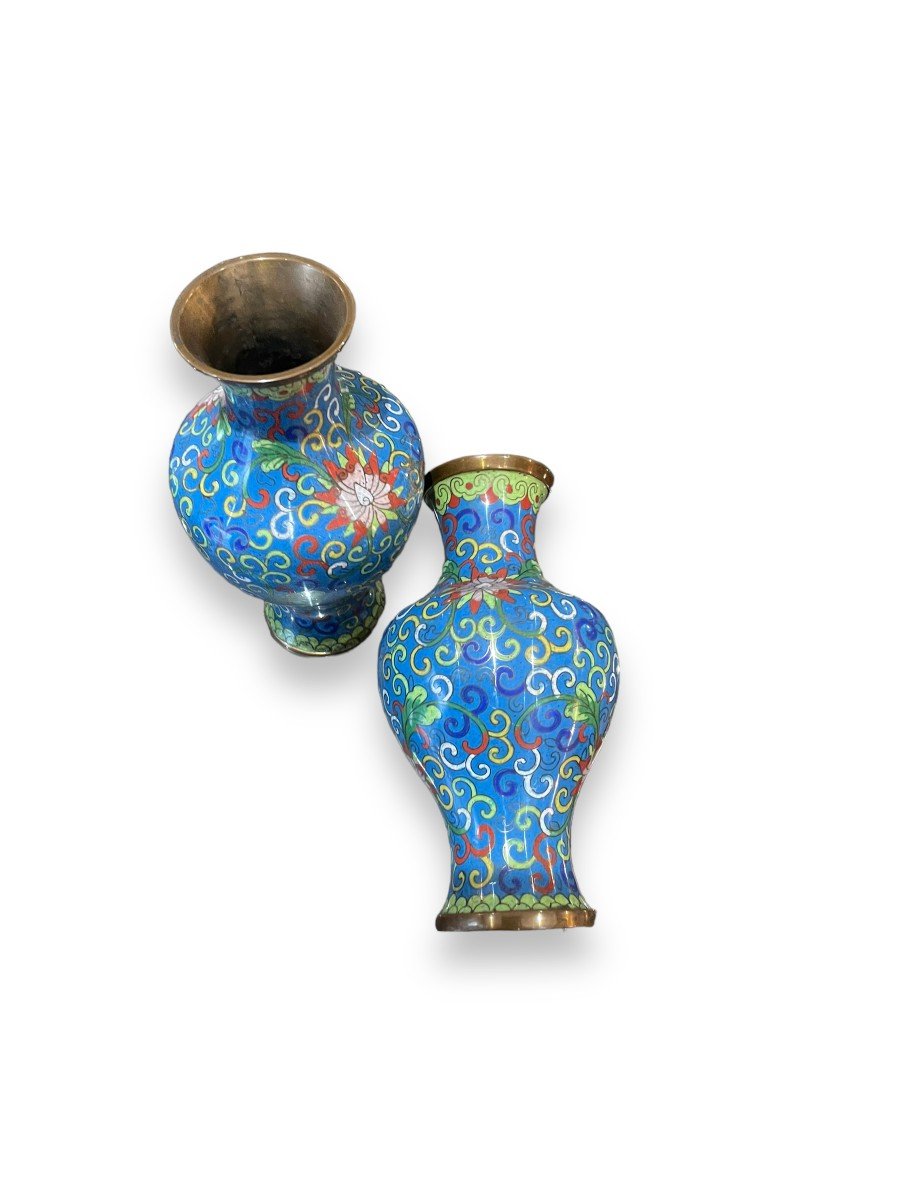 Pair Of Chinese Vases In Cloisonné Enamels-photo-4