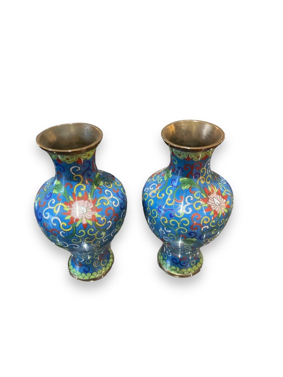 Pair Of Chinese Vases In Cloisonné Enamels-photo-8