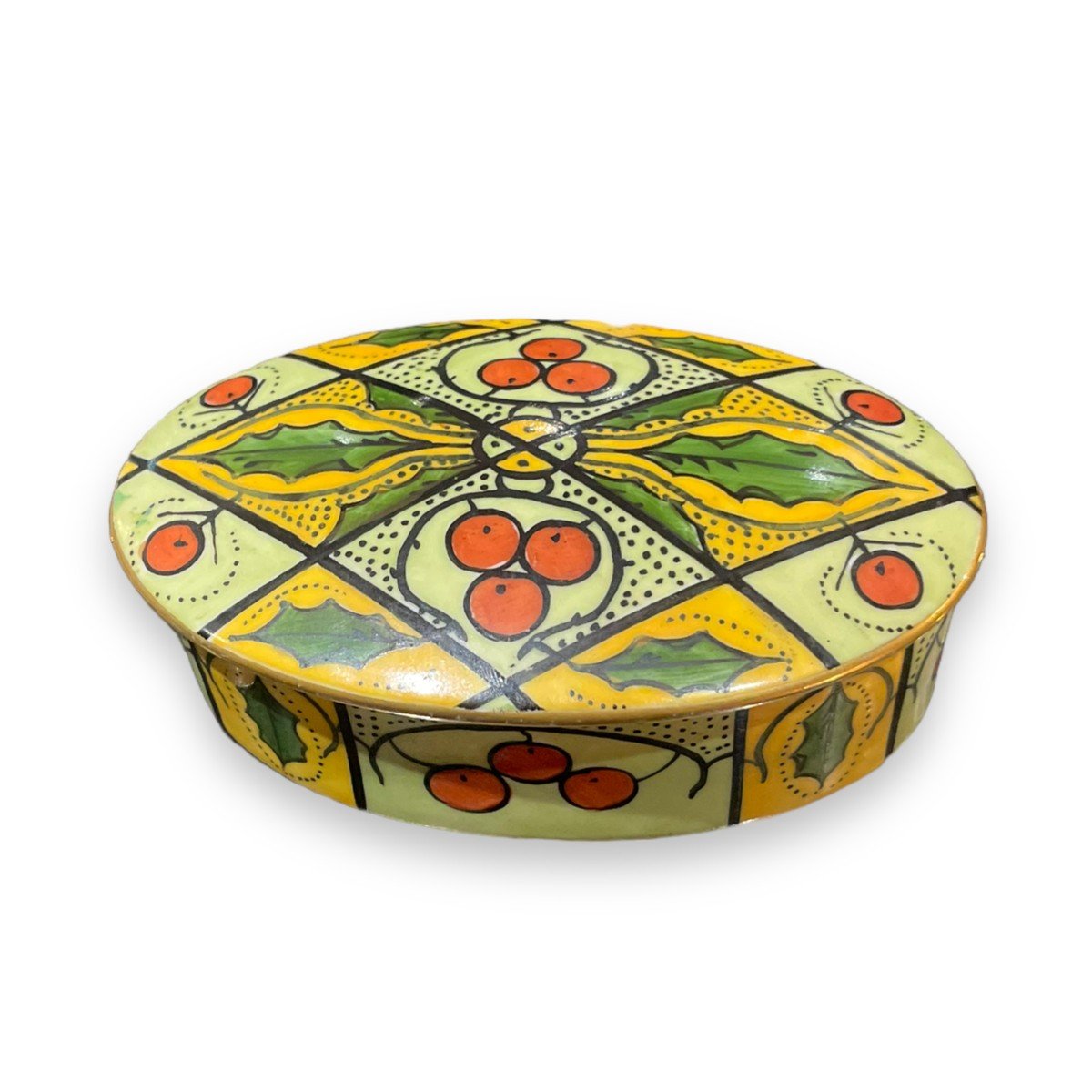 Boite à Bijoux Art Deco En Porcelaine Polychrome