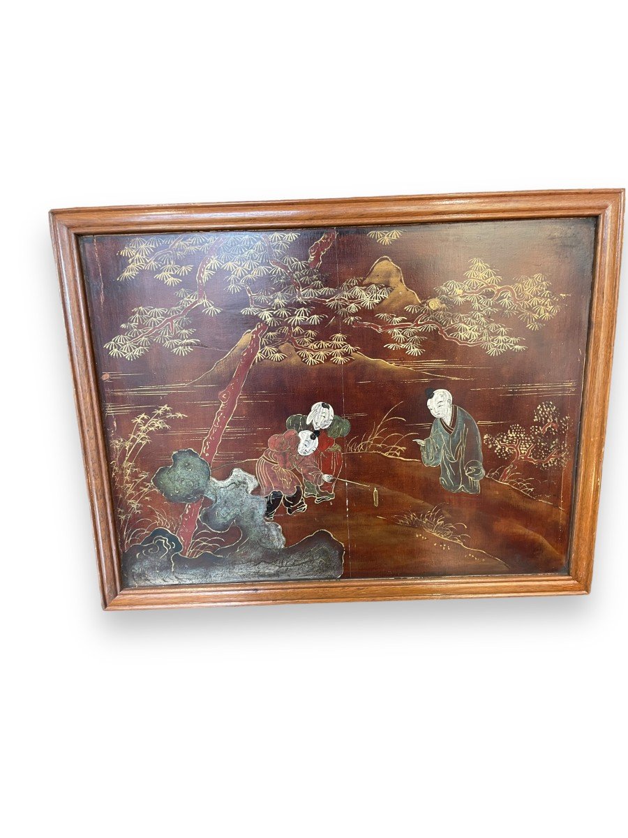 Paire De Panneaux Asiatiques Peints Scènes De Vie-photo-1