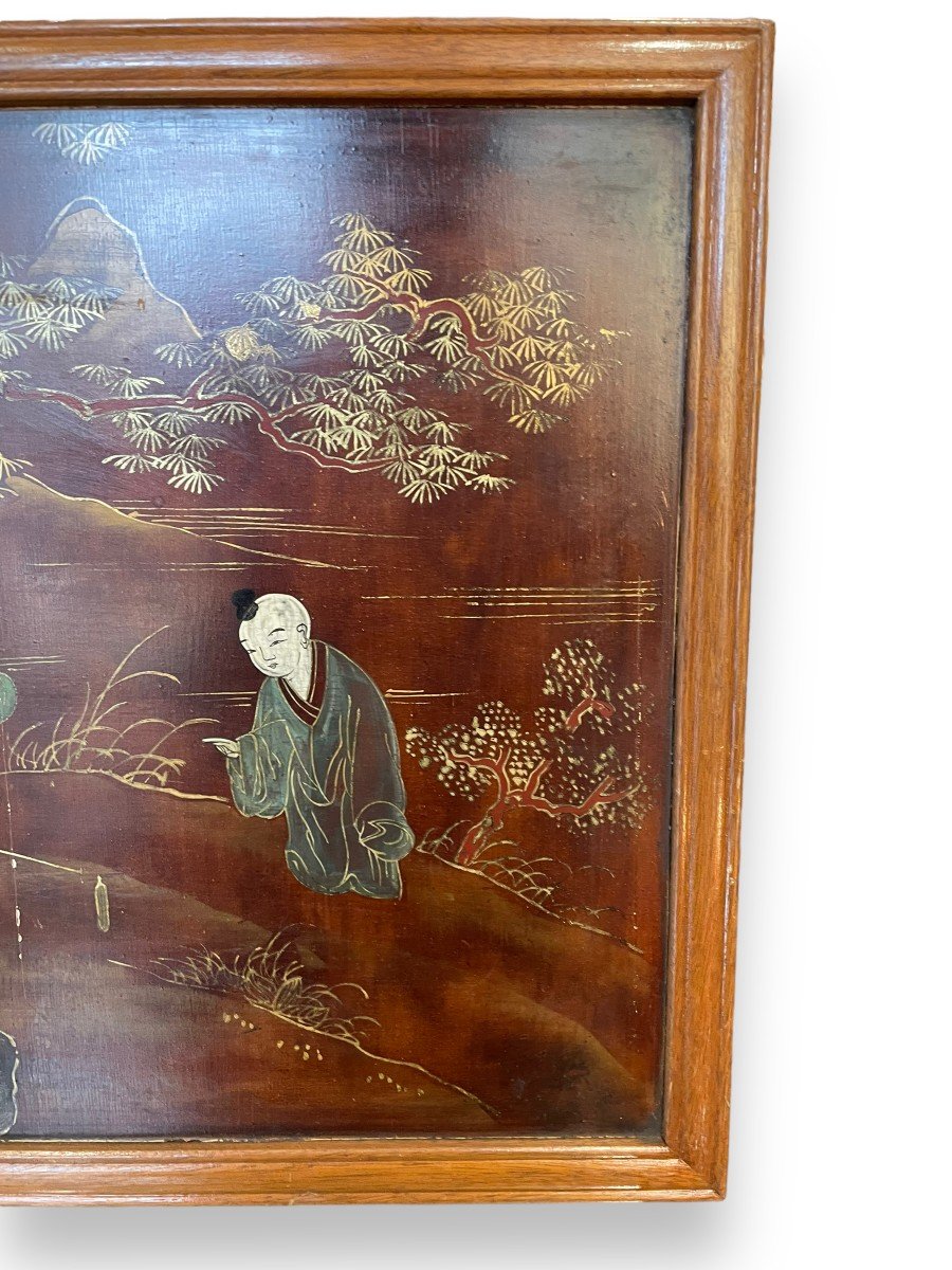 Paire De Panneaux Asiatiques Peints Scènes De Vie-photo-4