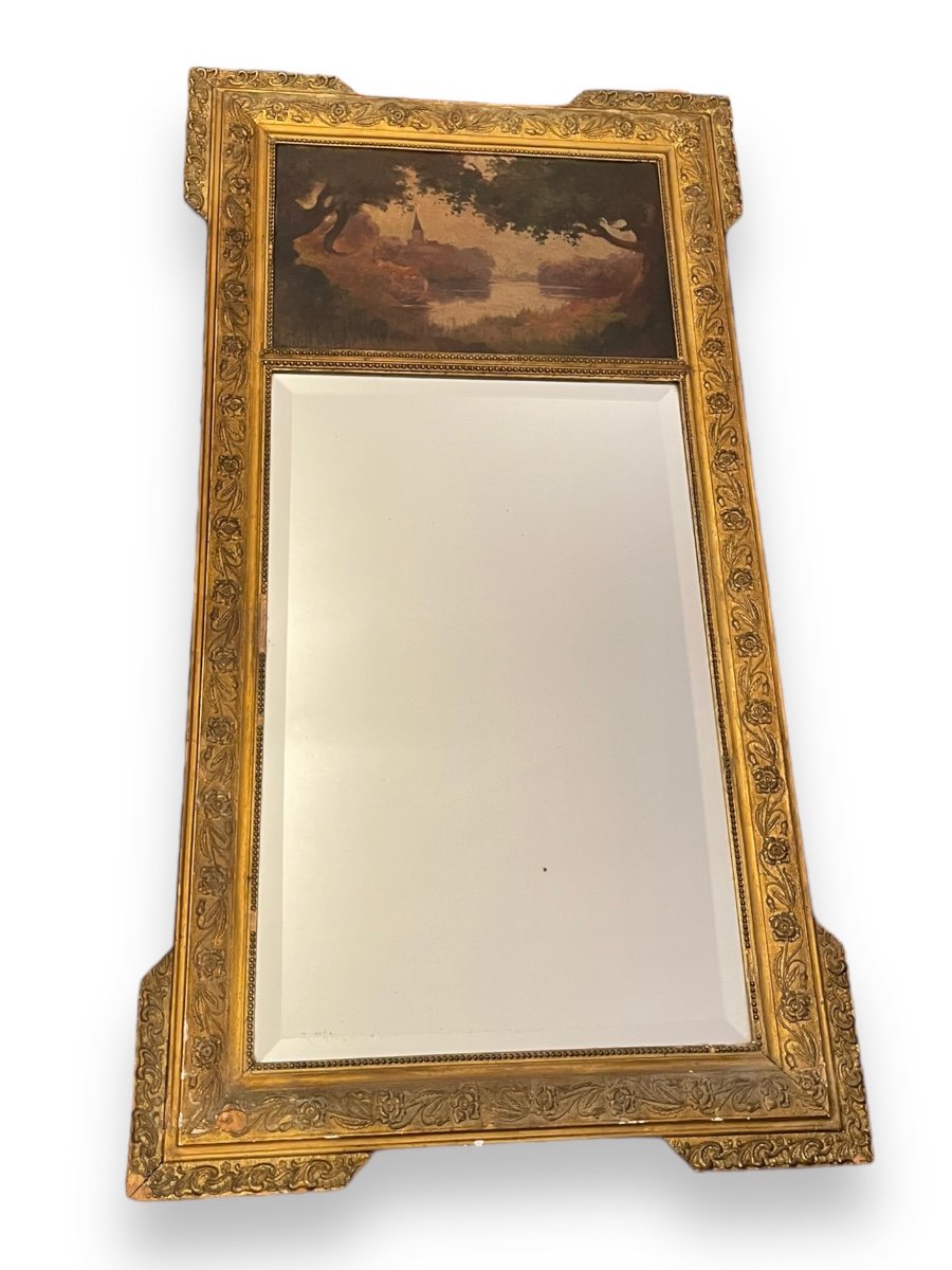 Important Trumeau 19th Century Castle And Lake Landscape-photo-4