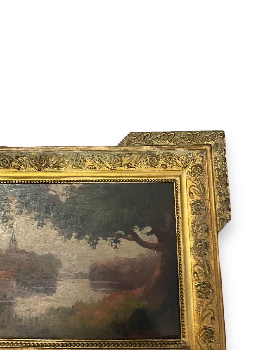Important Trumeau 19th Century Castle And Lake Landscape-photo-4