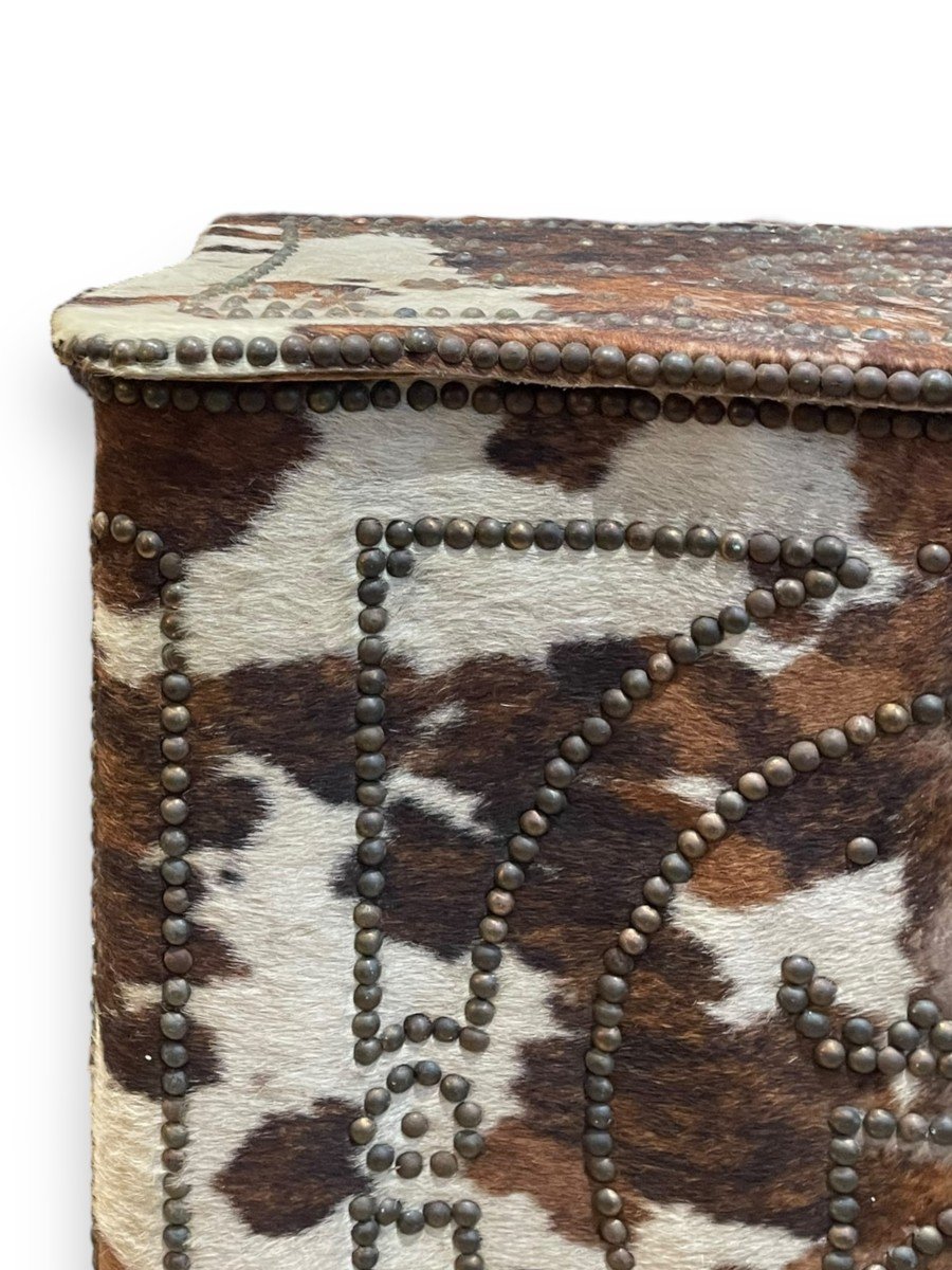 Important Pine Chest Lined With Cowhide-photo-2