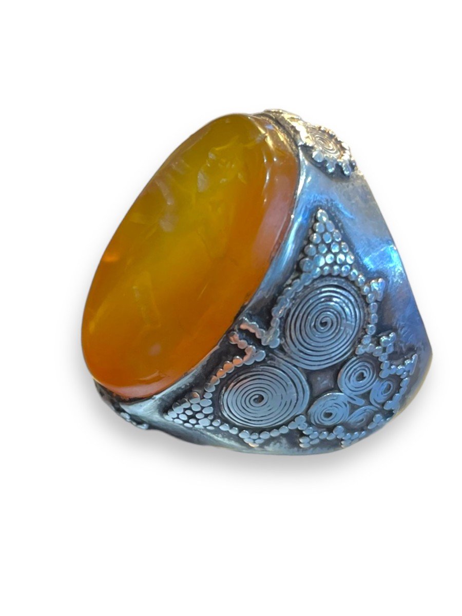 Important Intaglio Agate Silver Ring-photo-4