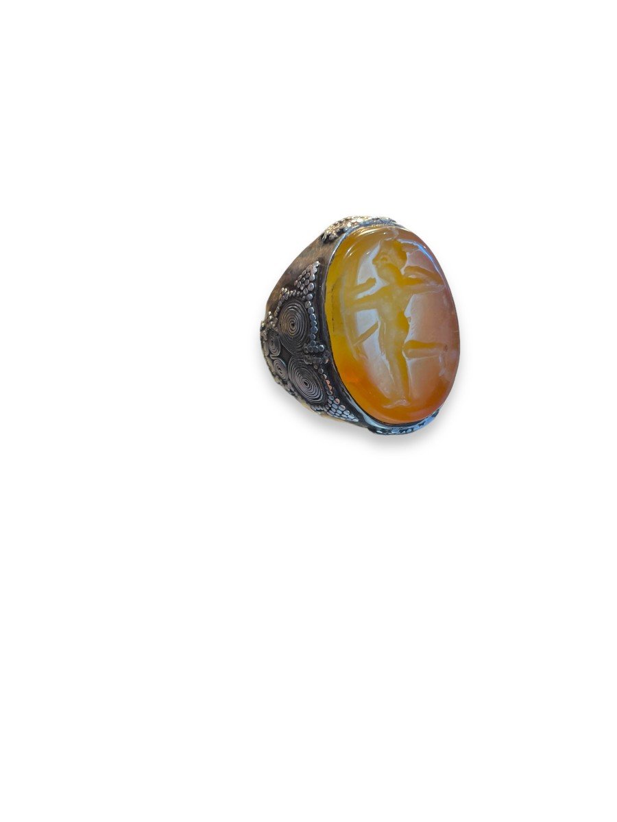 Important Intaglio Agate Silver Ring-photo-8