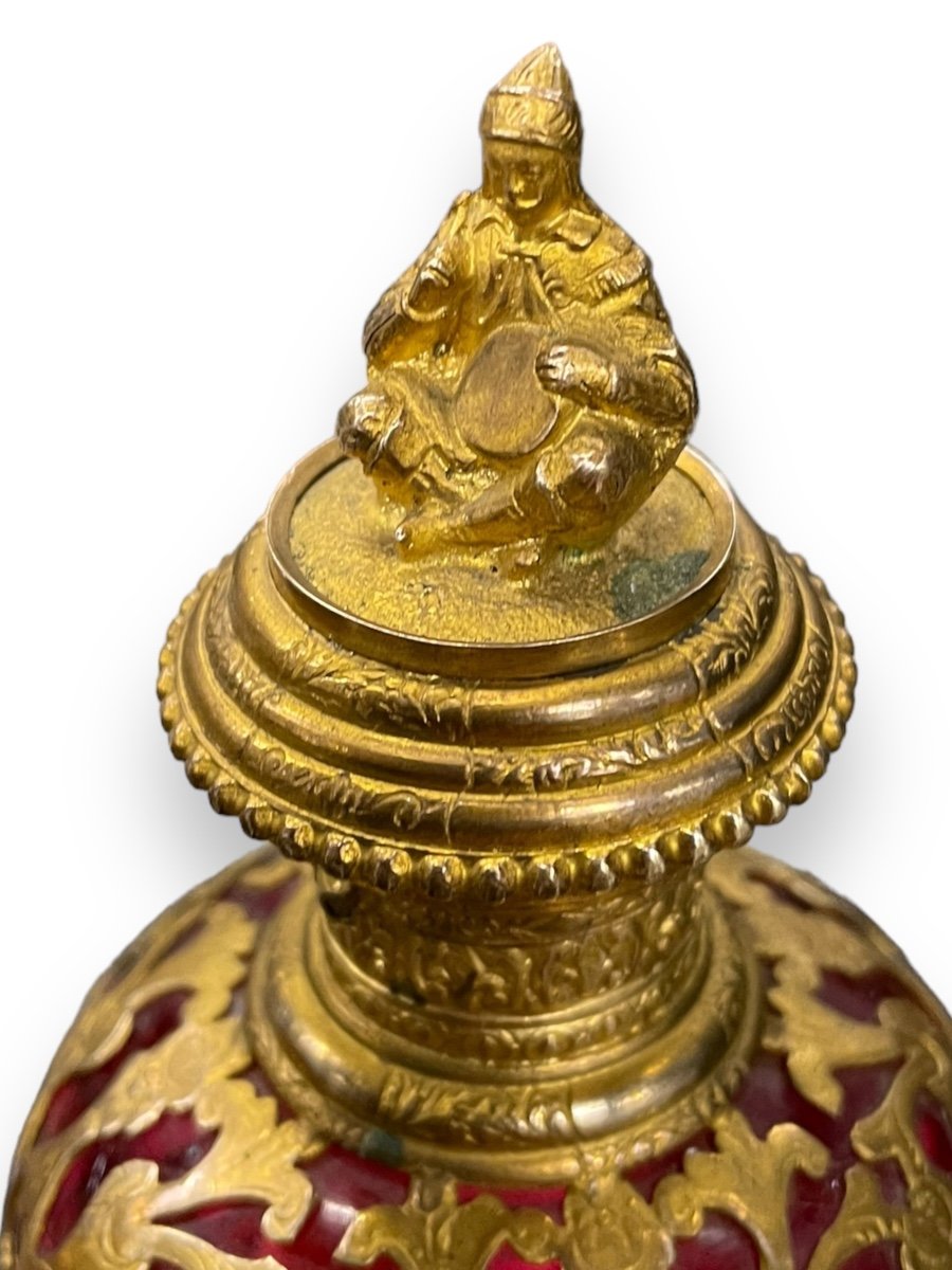 Paire De Flacons En Verre Teinté Et Bronze époque Charles X-photo-3