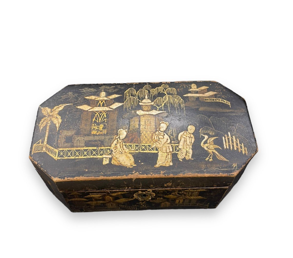 China - Octagonal Tea Box In Black Lacquered Wood -photo-6