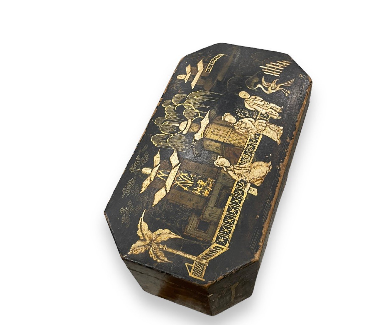 China - Octagonal Tea Box In Black Lacquered Wood -photo-7