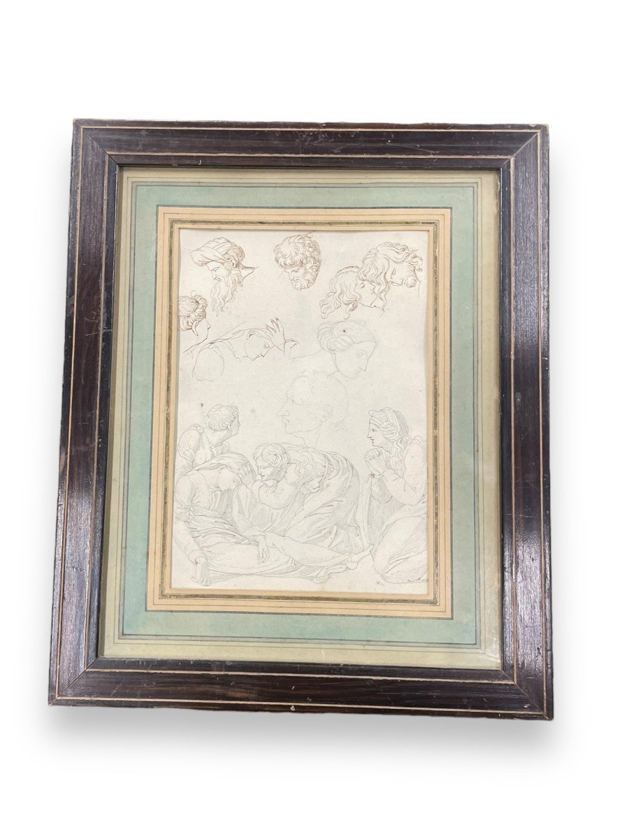 19th Century Drawing Study Of Characters And Portraits-photo-2