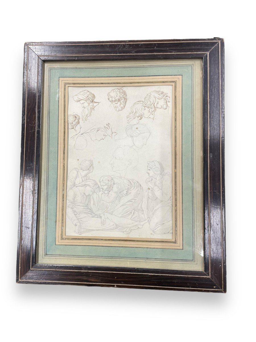 19th Century Drawing Study Of Characters And Portraits-photo-3