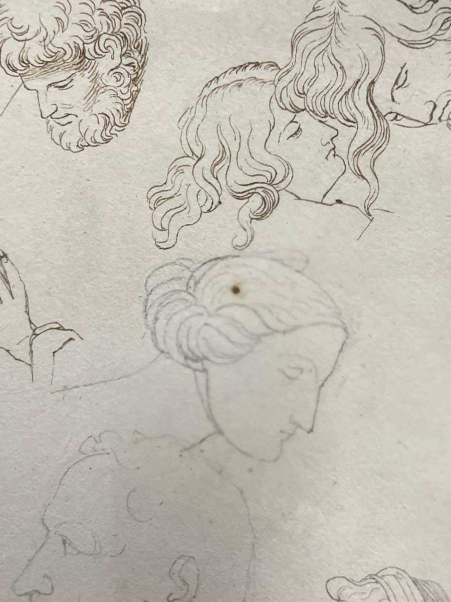 19th Century Drawing Study Of Characters And Portraits-photo-1