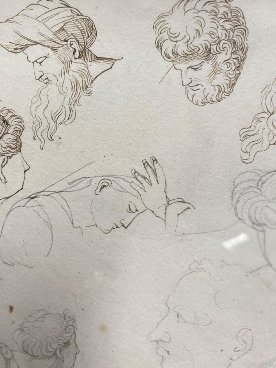 19th Century Drawing Study Of Characters And Portraits-photo-4
