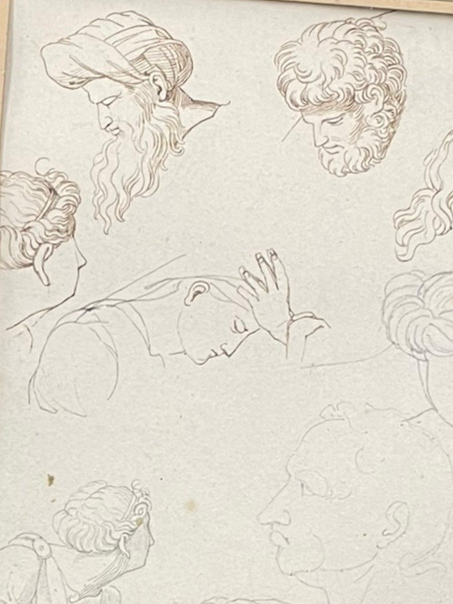 19th Century Drawing Study Of Characters And Portraits-photo-7