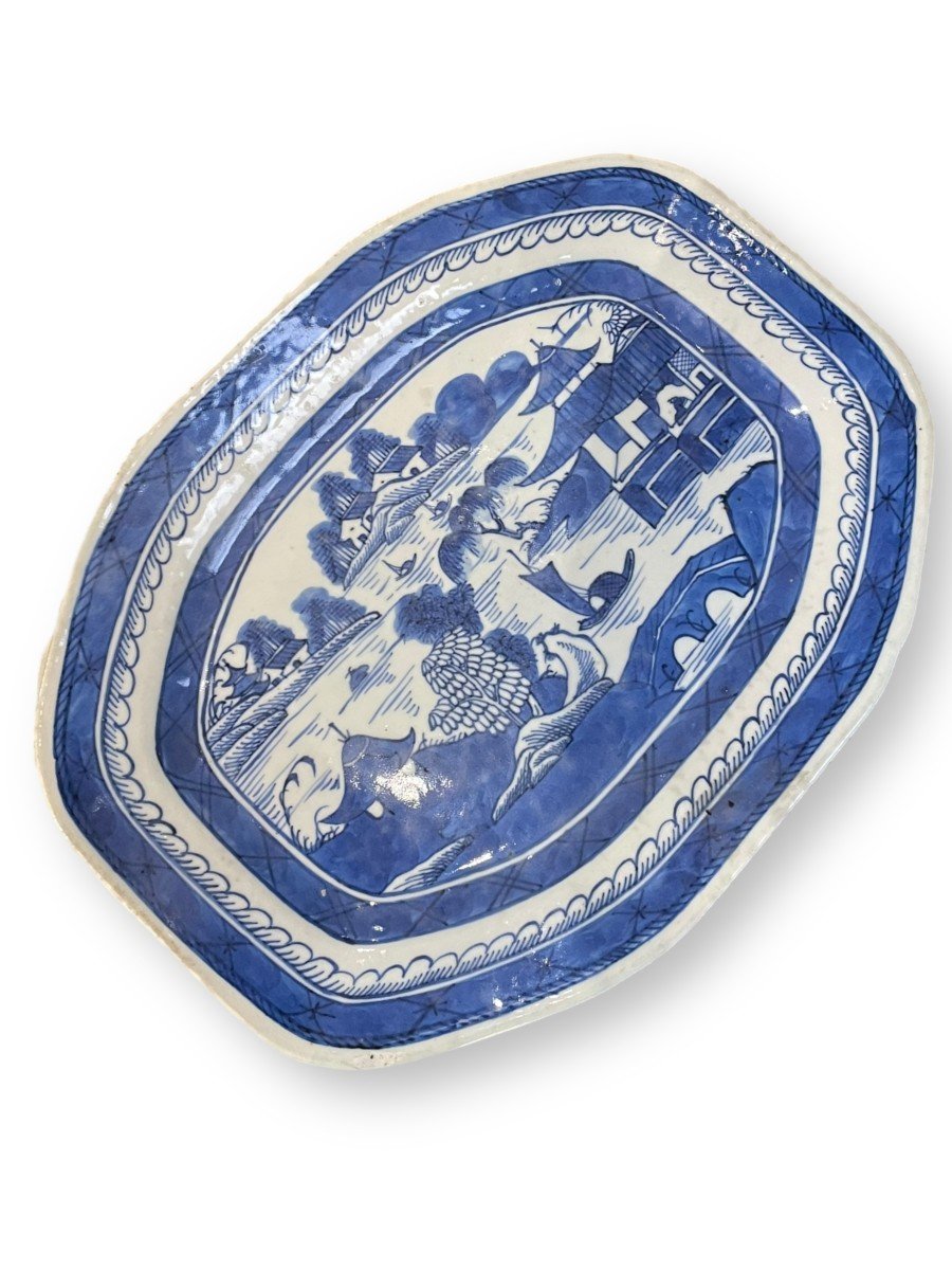 Plat En Porcelaine De Chine Blanc Bleu XVIIIeme -photo-3