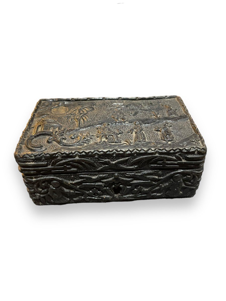 China 19th Century Black Lacquered Wooden Box-photo-8