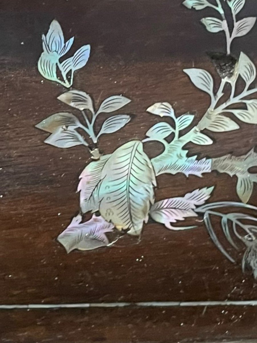 19th Century Indochinese Tray In Mother Of Pearl And Rosewood Butterfly Decor-photo-4