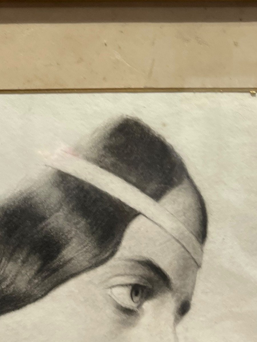 Woman With Headband Drawing In Lead Pencil 19th Century-photo-2