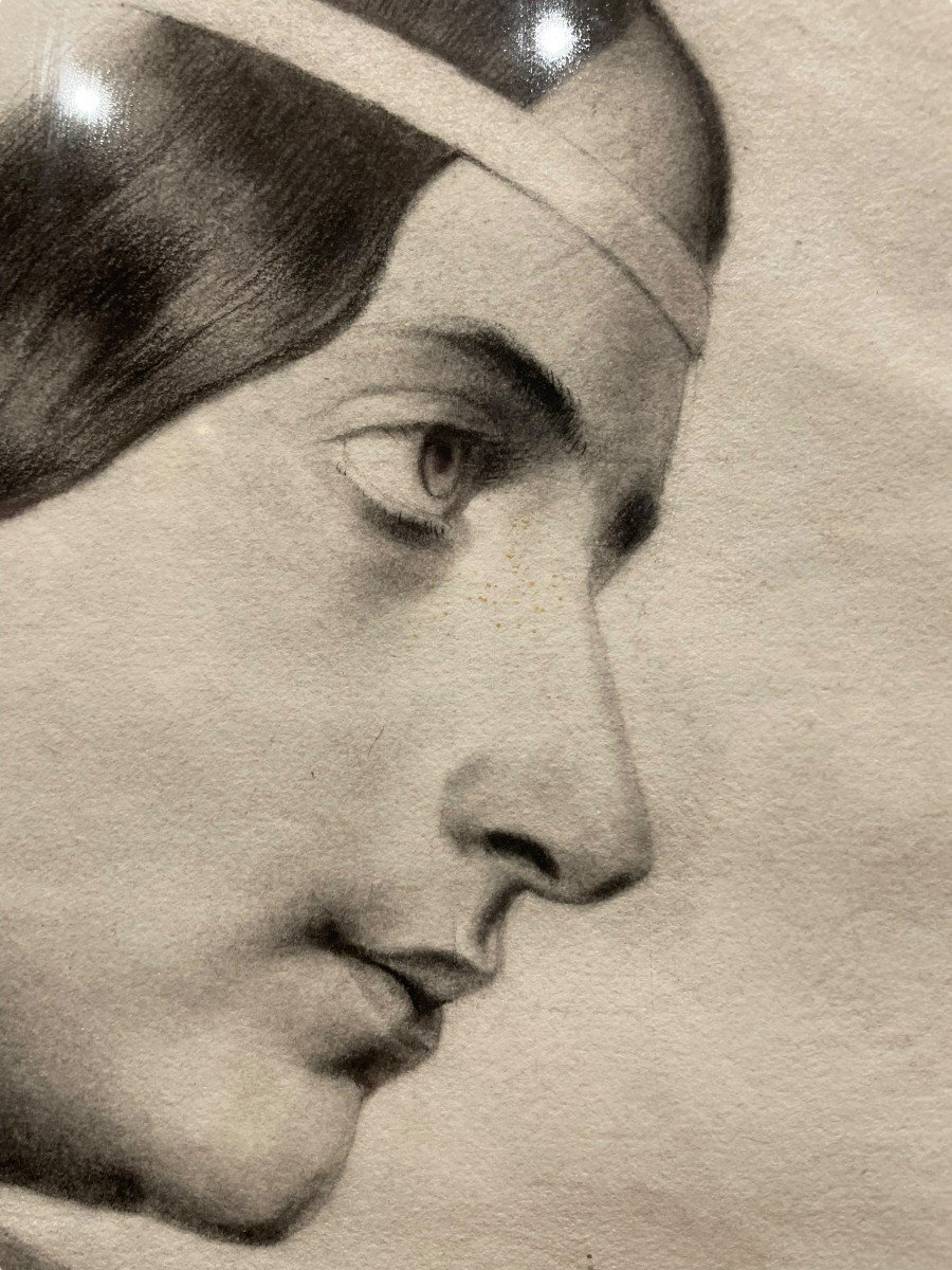 Woman With Headband Drawing In Lead Pencil 19th Century-photo-6