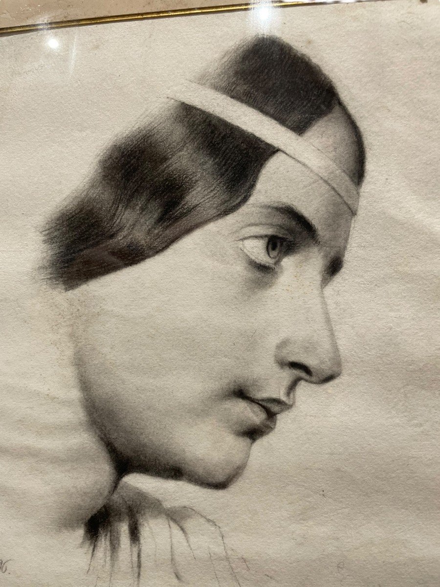 Woman With Headband Drawing In Lead Pencil 19th Century-photo-7