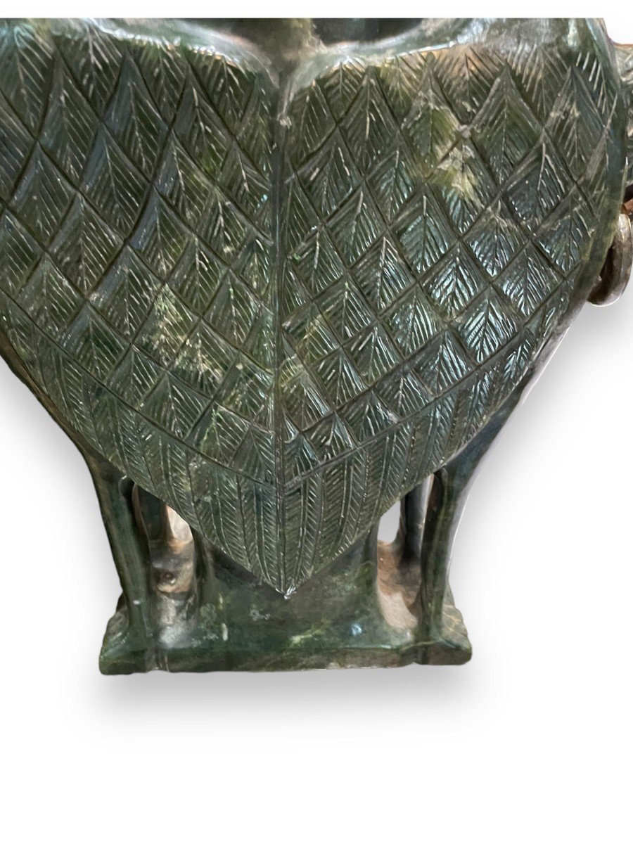 Important Covered Vase In Nephrite Jade Elephant And Phoenix Decor-photo-1