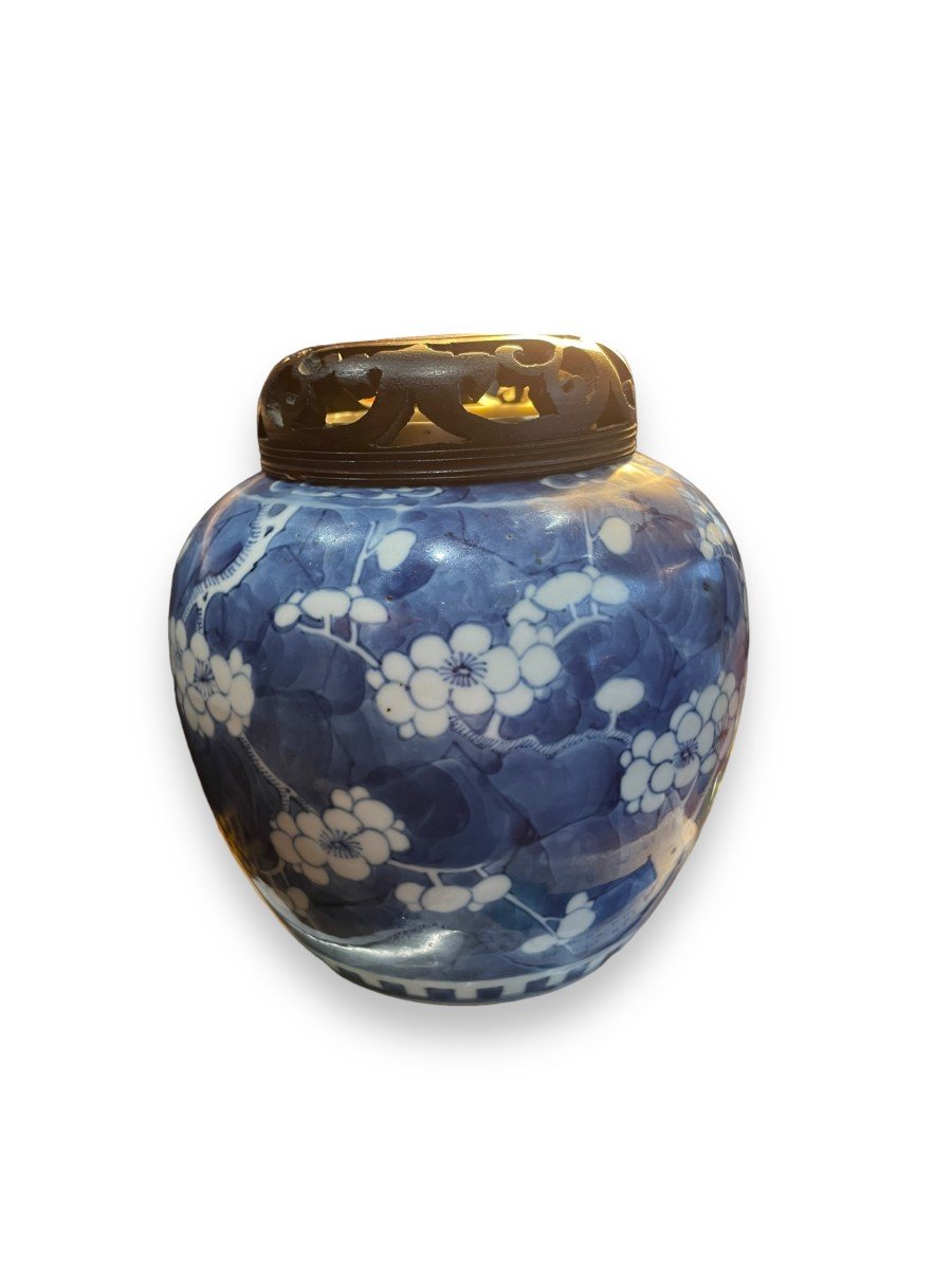 Ginger Potpourri Pot In Blue And White Porcelain 19th Century-photo-3