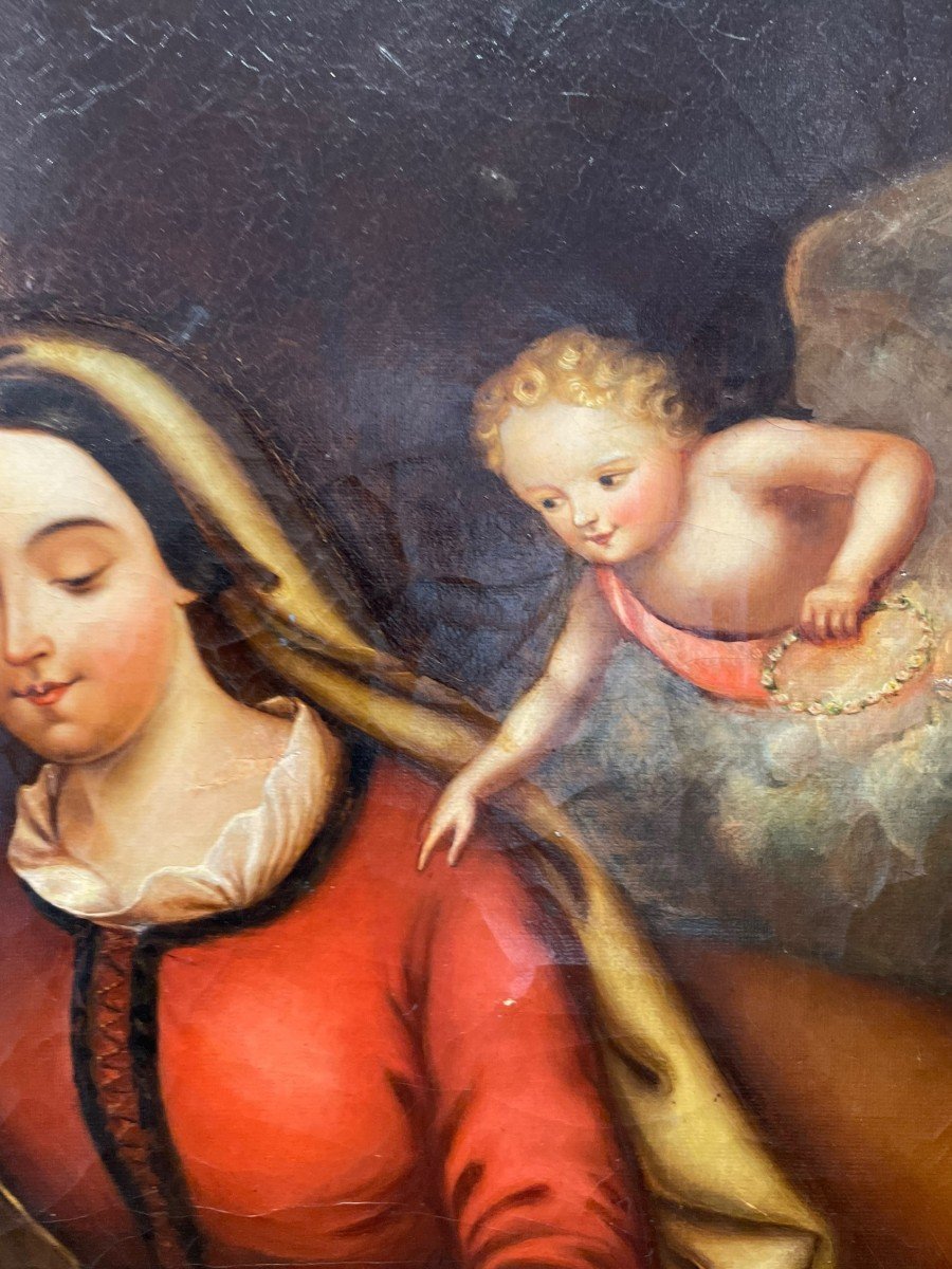 Ecole Du XIXème Vierge à La Lecture Huile Sur Toile-photo-4