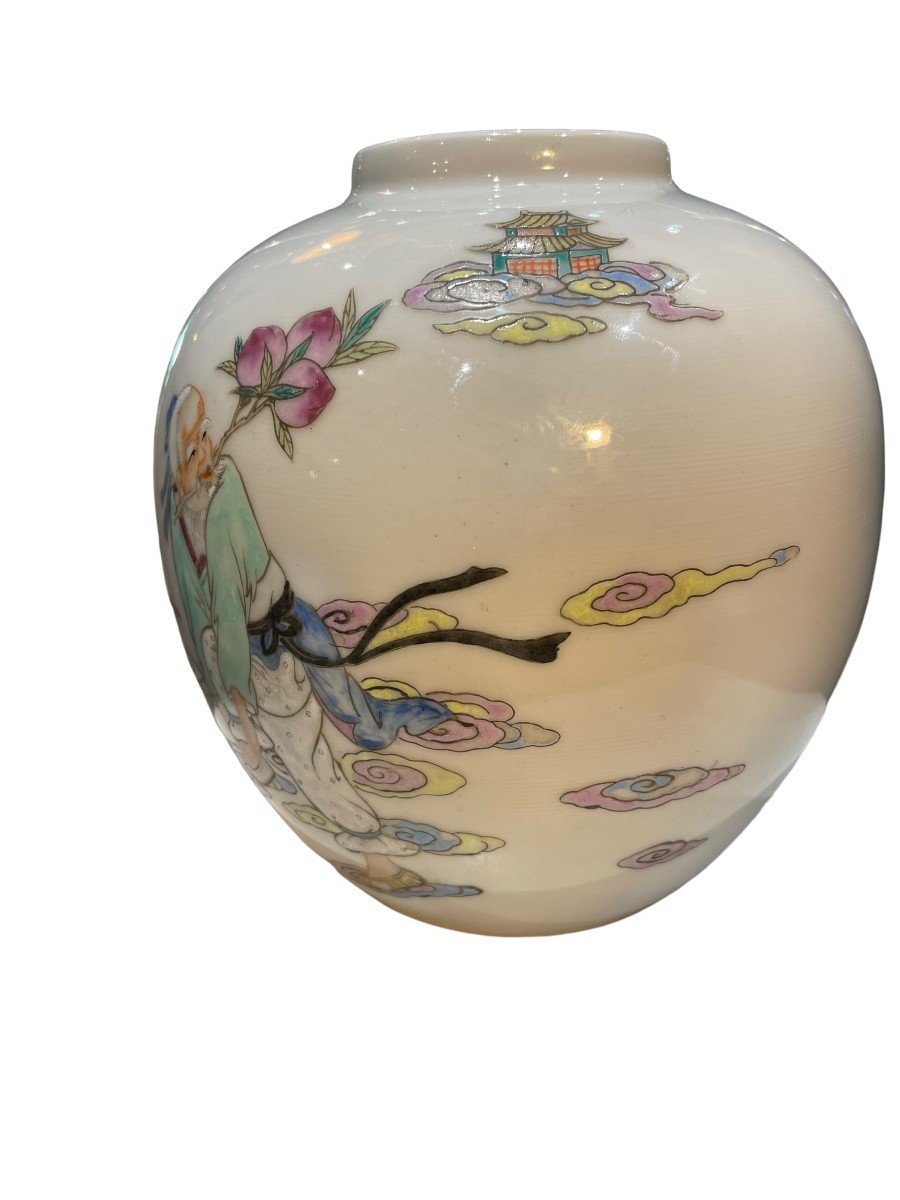 Polychrome Porcelain Vase Republic Period-photo-4