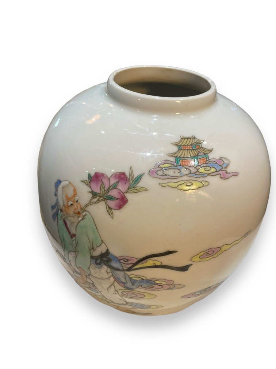 Polychrome Porcelain Vase Republic Period-photo-3
