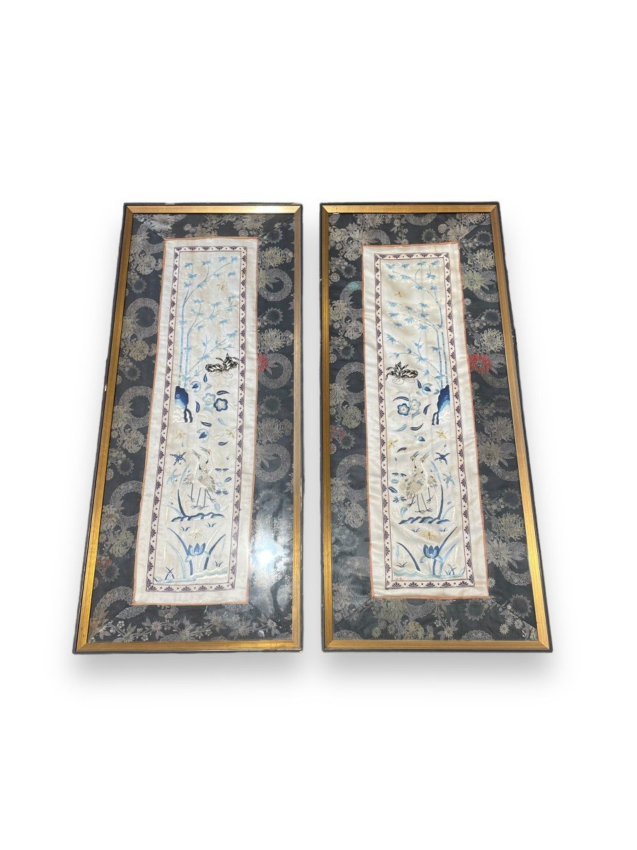 Paire De Broderies Chinoises XIXeme