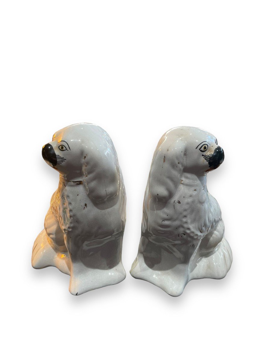Staffordshire Pair Of Glazed Earthenware Dogs-photo-1