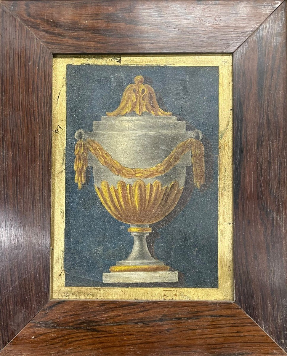Ecole XIXe Vase Néo classique Huile Sur Toile Marouflée Sur Panneau-photo-2