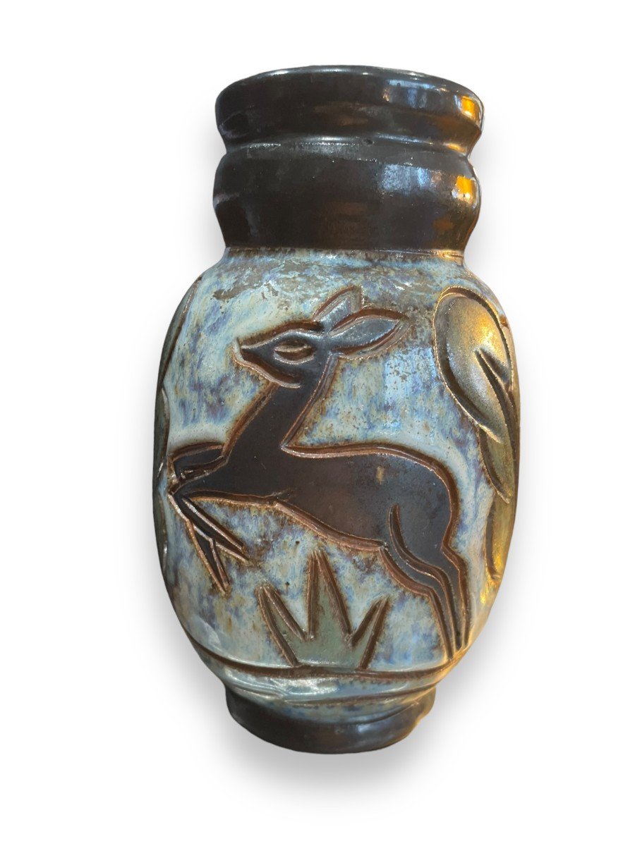 Vase Art Déco En Céramique émaillée Décor De Biche-photo-1