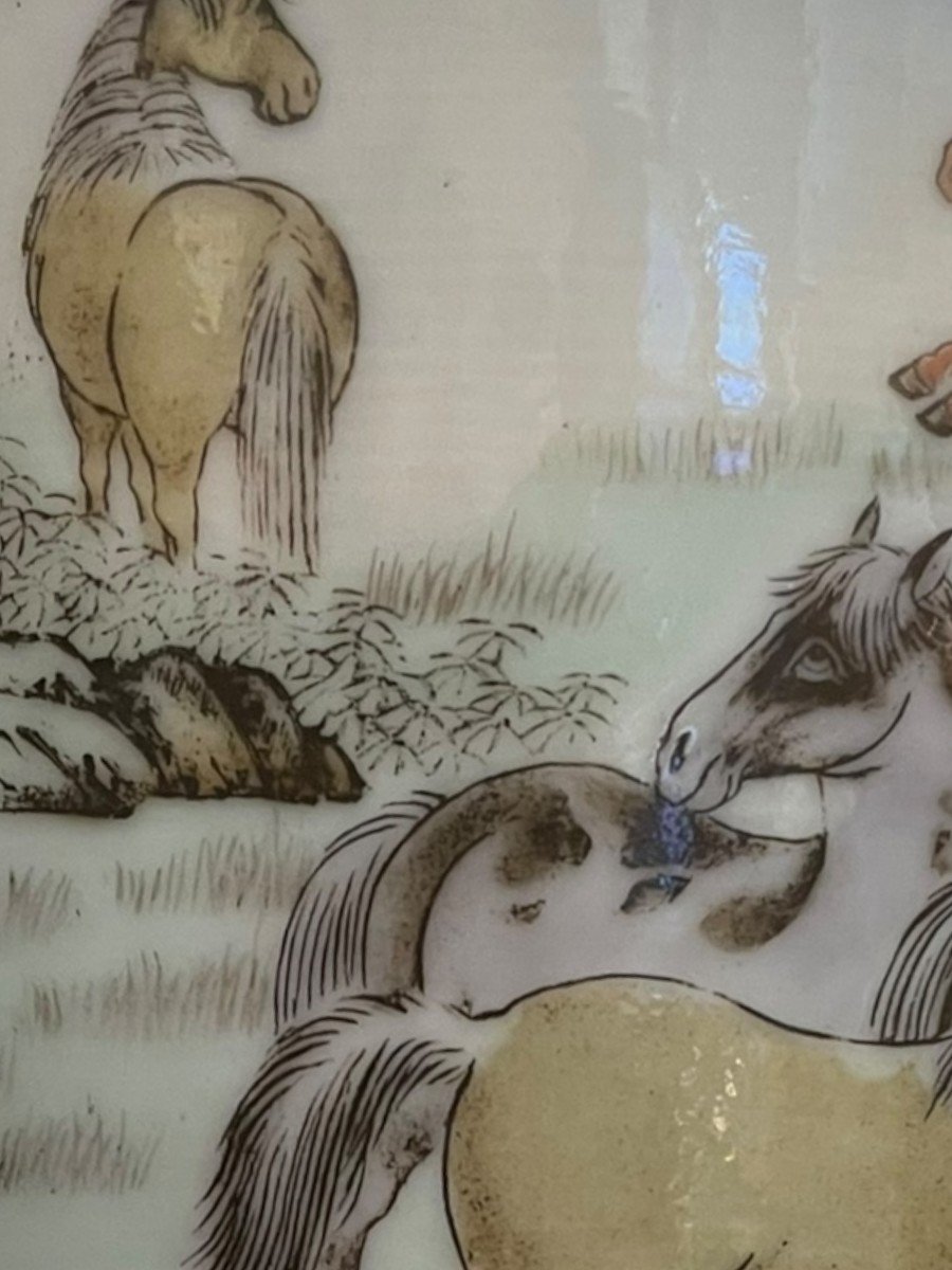 Chine époque République Vase En Porcelaine à Décor De Chevaux-photo-2