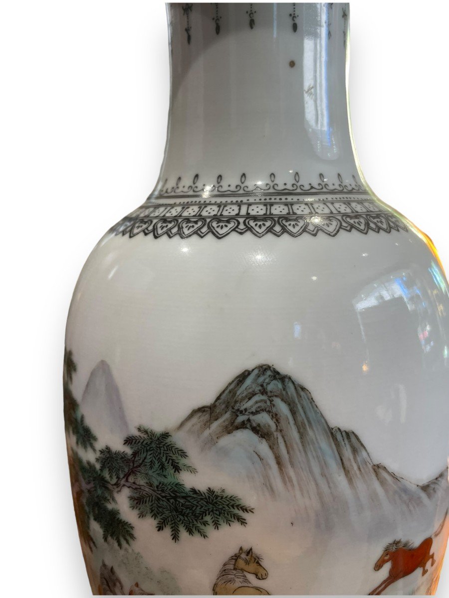 Chine époque République Vase En Porcelaine à Décor De Chevaux-photo-4