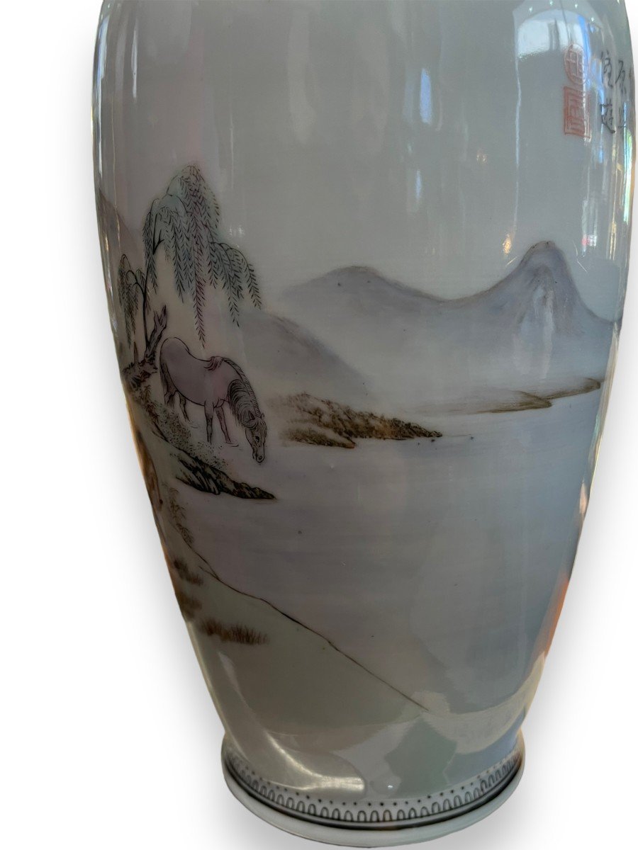Chine époque République Vase En Porcelaine à Décor De Chevaux-photo-3