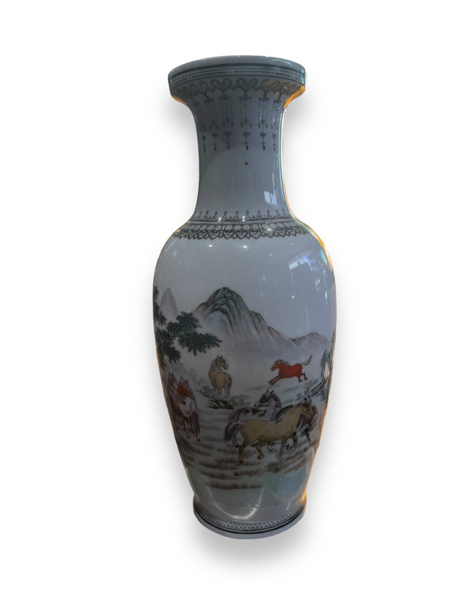 Chine époque République Vase En Porcelaine à Décor De Chevaux-photo-6