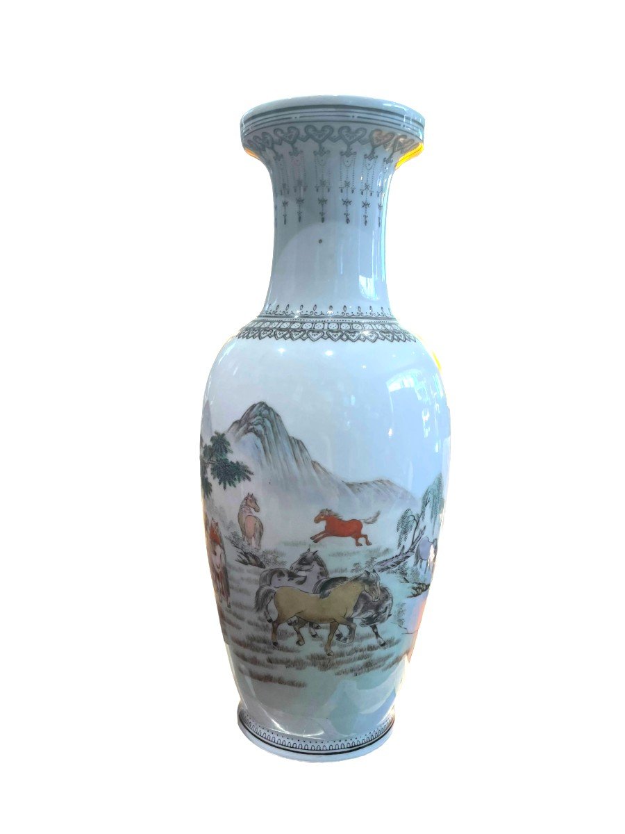 Chine époque République Vase En Porcelaine à Décor De Chevaux