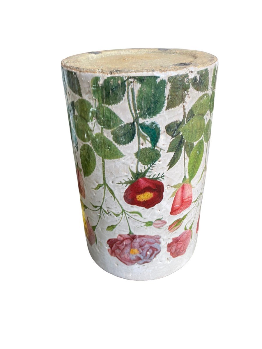 Cache Pot Vase In Glazed Terracotta Flower Patterns-photo-2