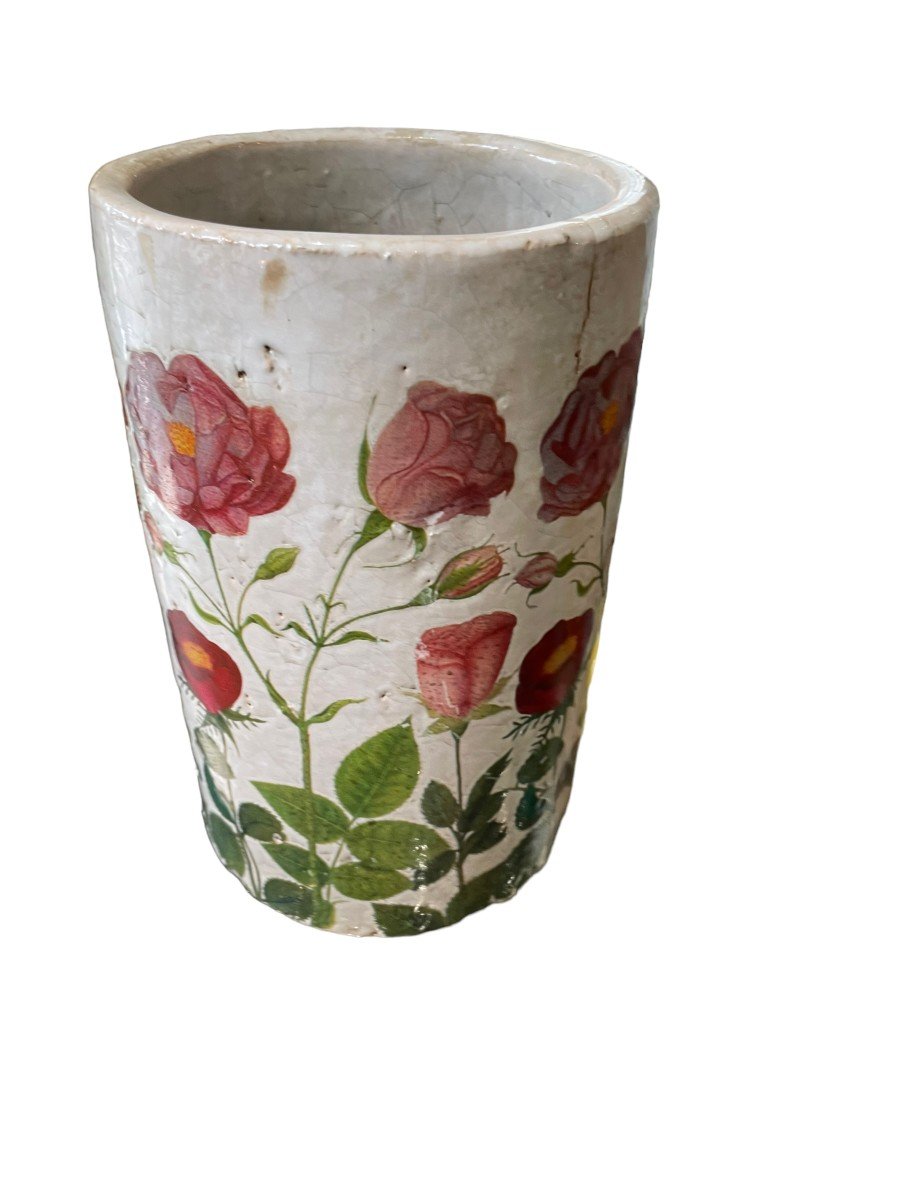 Cache Pot Vase In Glazed Terracotta Flower Patterns-photo-4