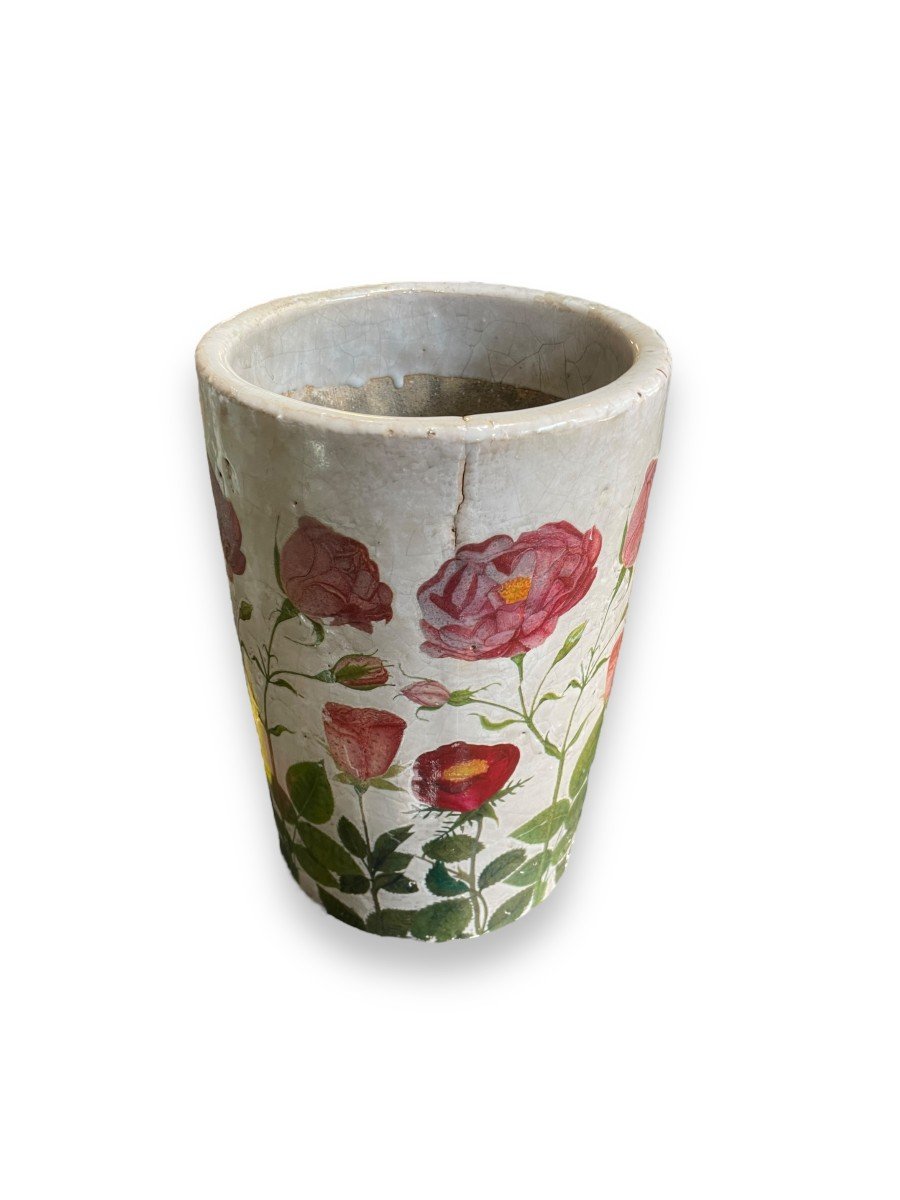 Cache Pot Vase In Glazed Terracotta Flower Patterns-photo-1
