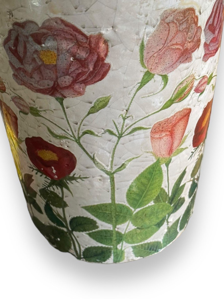 Cache Pot Vase In Glazed Terracotta Flower Patterns-photo-2