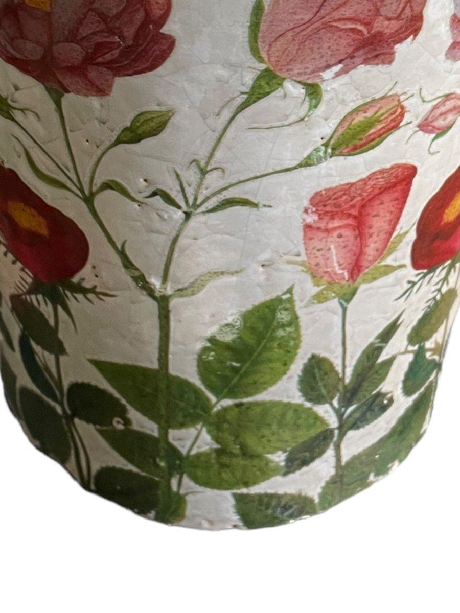 Cache Pot Vase In Glazed Terracotta Flower Patterns-photo-3