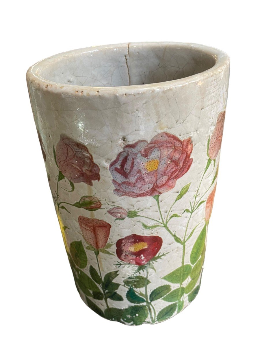 Cache Pot Vase In Glazed Terracotta Flower Patterns-photo-4